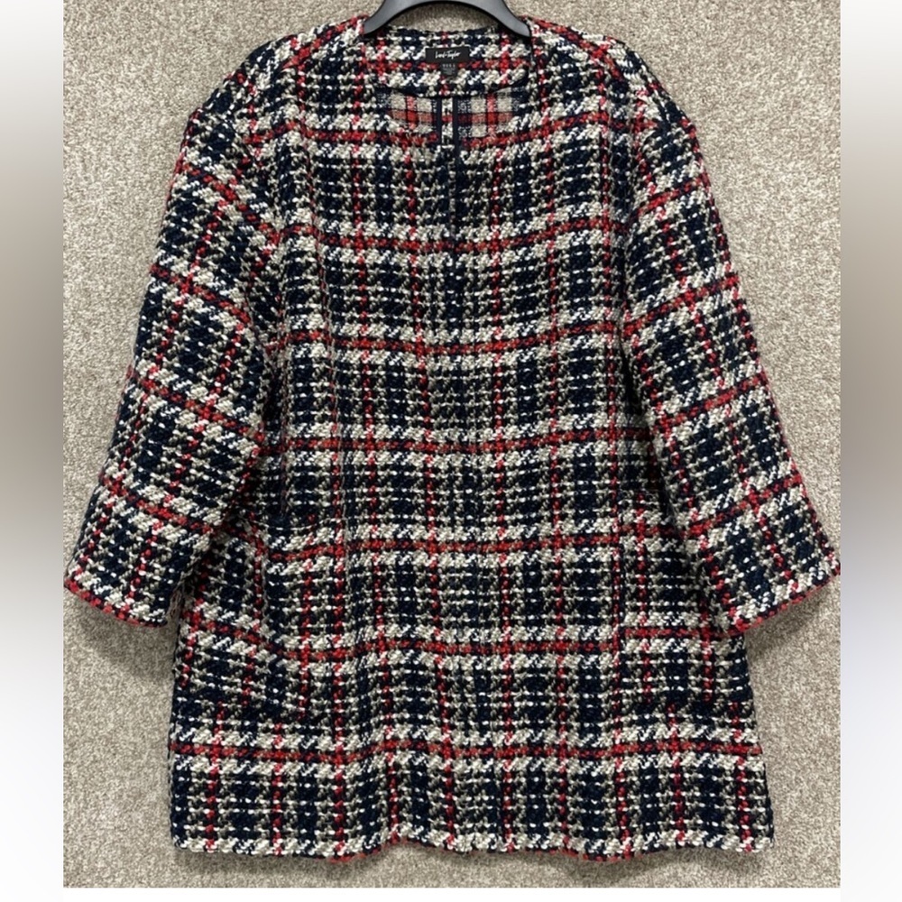 Lord &Taylor Relaxed Fit Tweed Woven Open Front Jacket Blazer